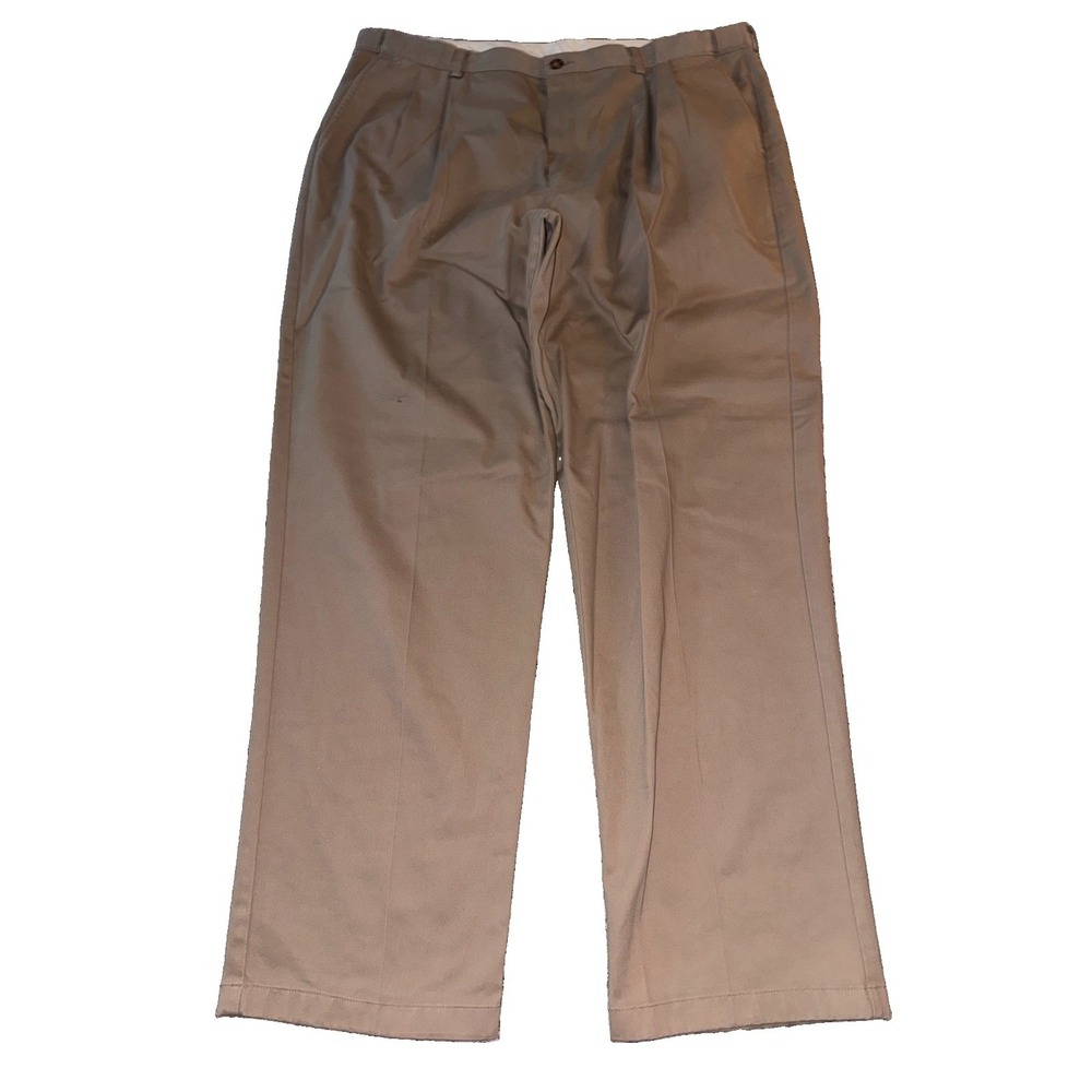 L.L. Bean Pants Mens 42X34 Standard Fit Khaki Tan Chino Dress Flat Front Pocket